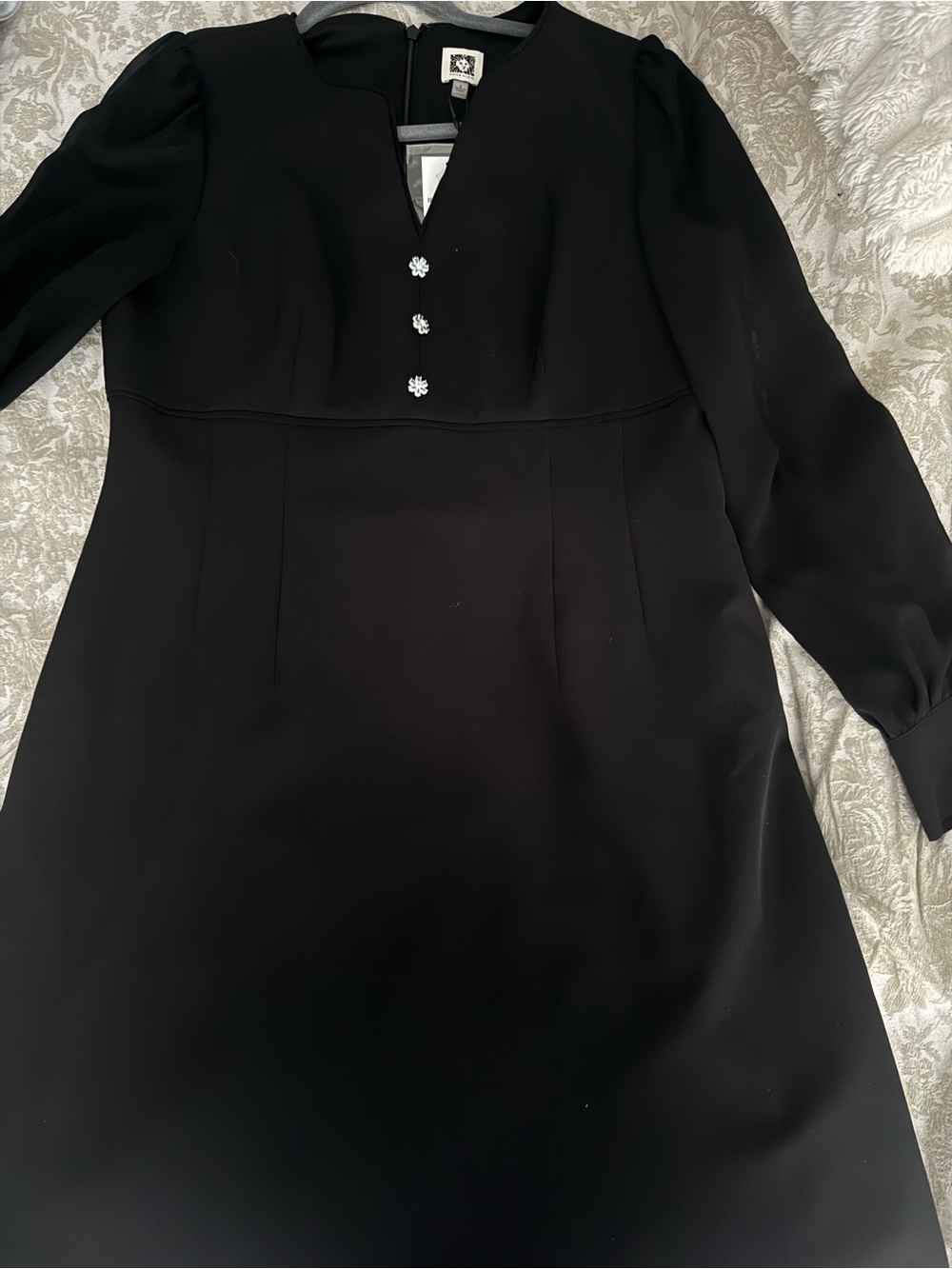 Maje Black Long-Sleeve V-Neck Dress with Decorative Buttons